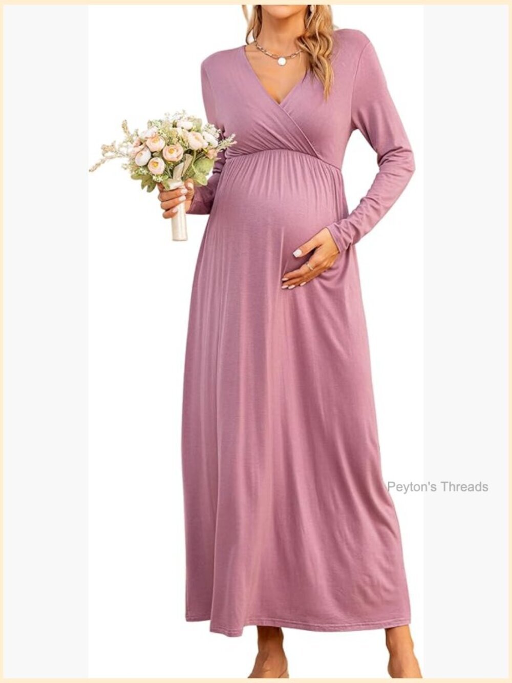 Long Sleeve Wrap V Neck Nursing Maternity Maxi Dress